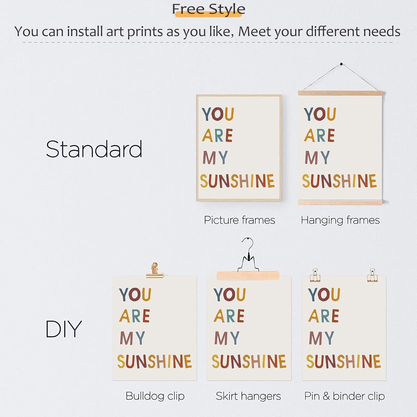 Boho Rainbow Nursery Art Set of 4 - You Are My Sunshine Wall Prints, Kids Room Decor