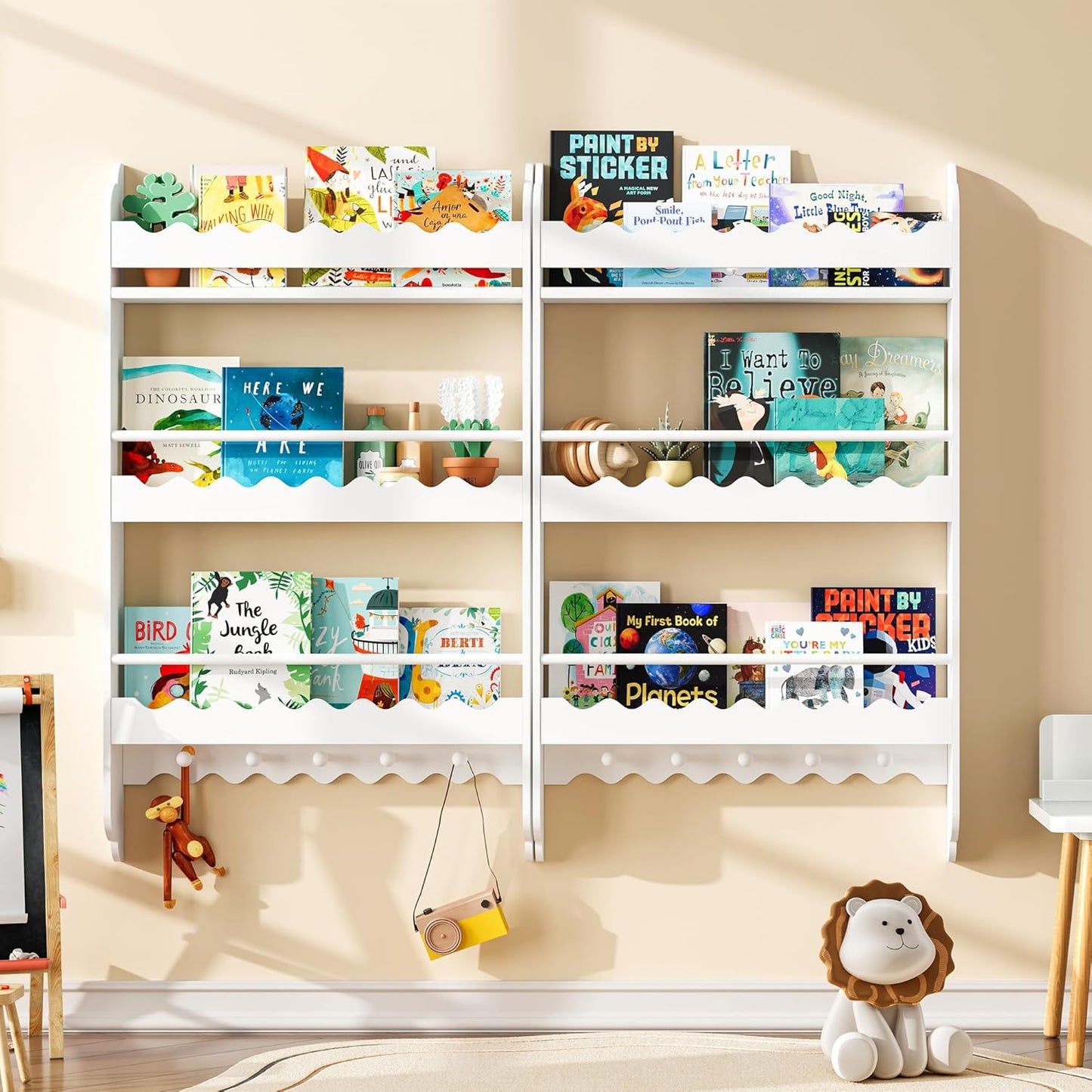 Kids Bookshelf, Wall Mounted 3-Tier Book Shelf, Kids Bookshelf and Toy Storage F