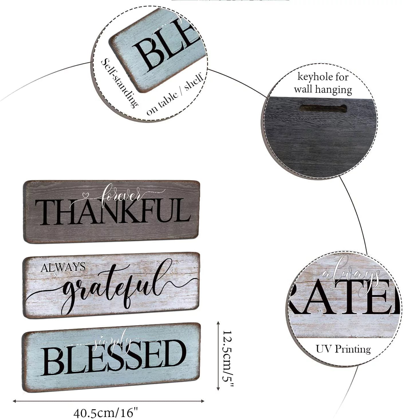 Farmhouse Home Sign Wall Decor Family Wall Decor for Living Room 3 Pieces Grateful Thankful Blessed Wall Art Decor 16"X5" Inspirational Family Quotes Wall Decor Family Signs