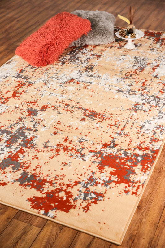 Distressed Vintage Faded - 3'6"X5'6" Beige, Abstract Area Rug - 502