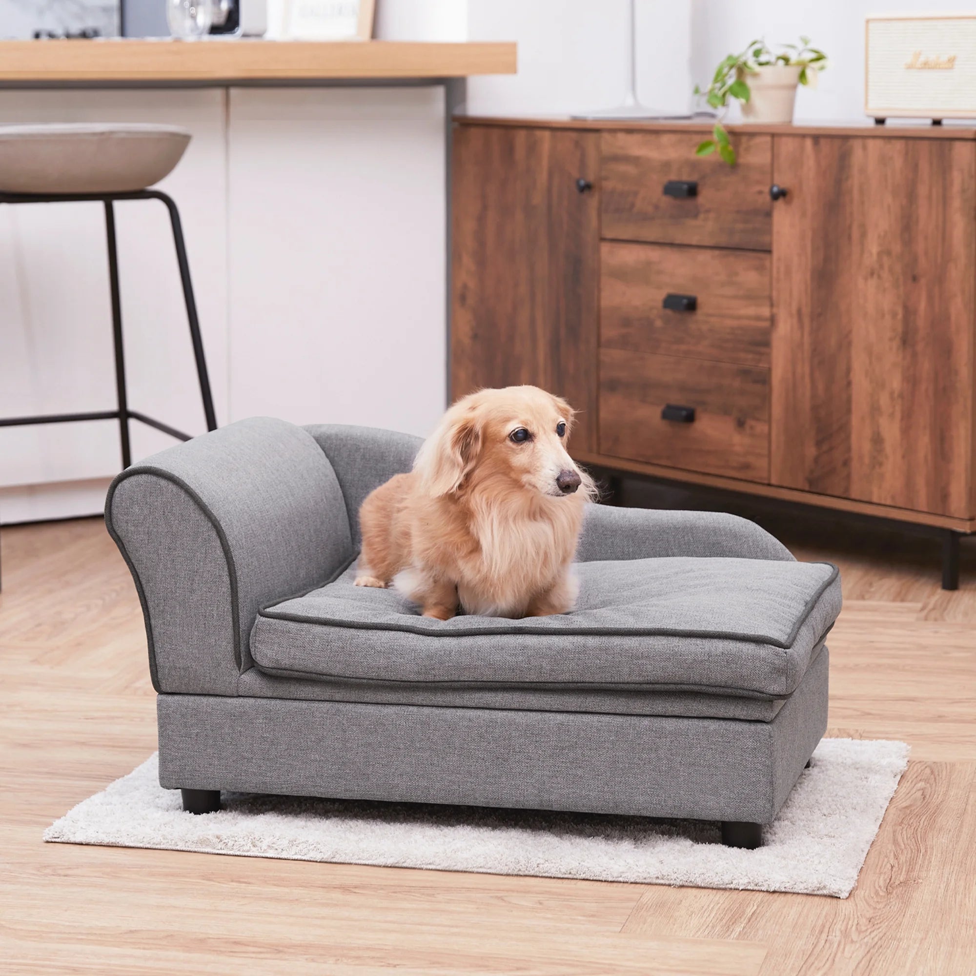 Ivan Chaise Lounge Dog Bed with Storage for Pets up to 66 Lbs, Gray