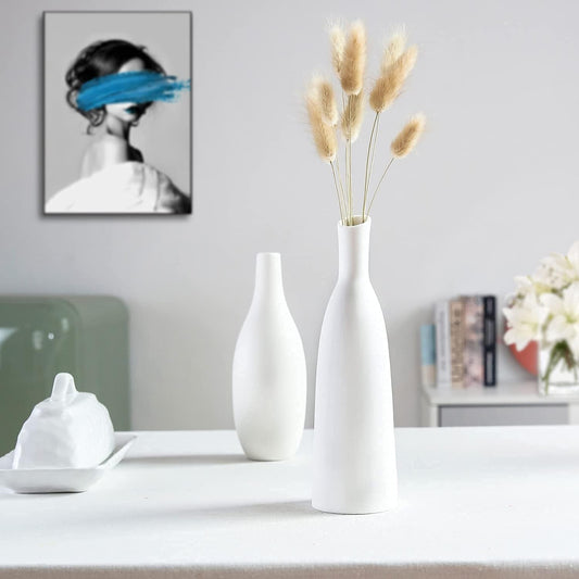 Ceramic Vase Set of 2, Small Flower Vases, White Frosted Matte Surface Vases for Rustic Home Decor