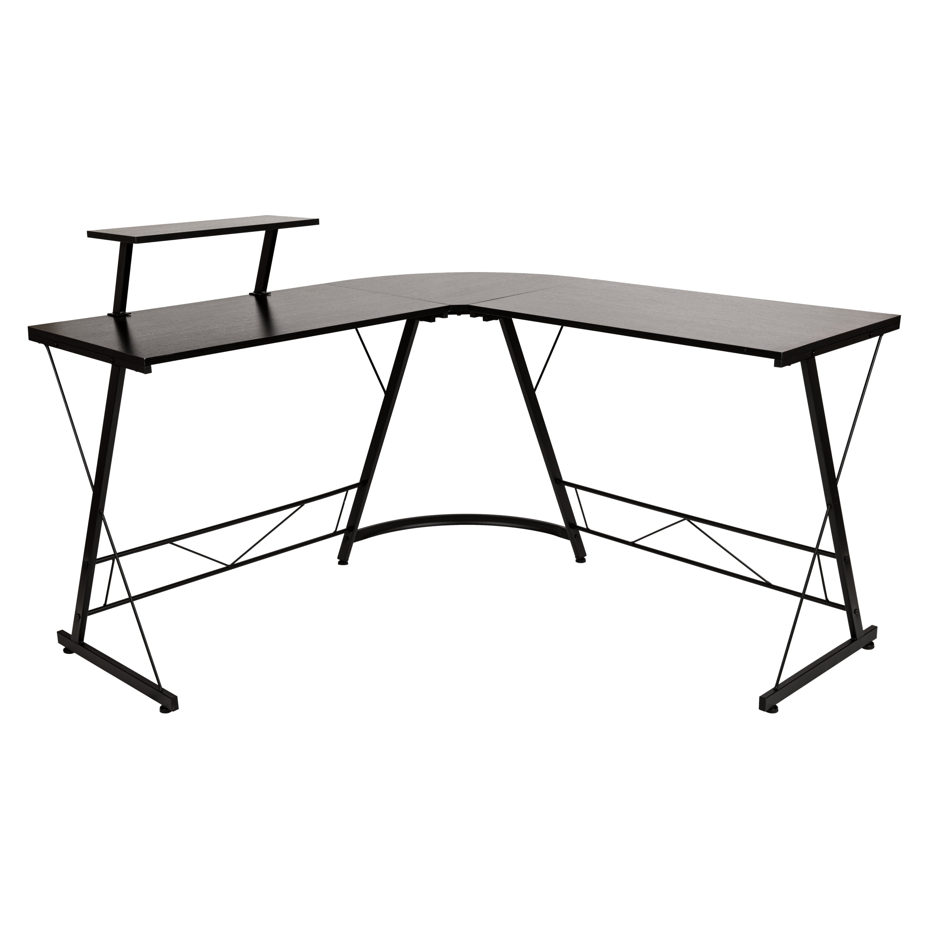 L-Shaped Computer Black Desk, Gaming Desk, Home Office Desk, Black Frame
