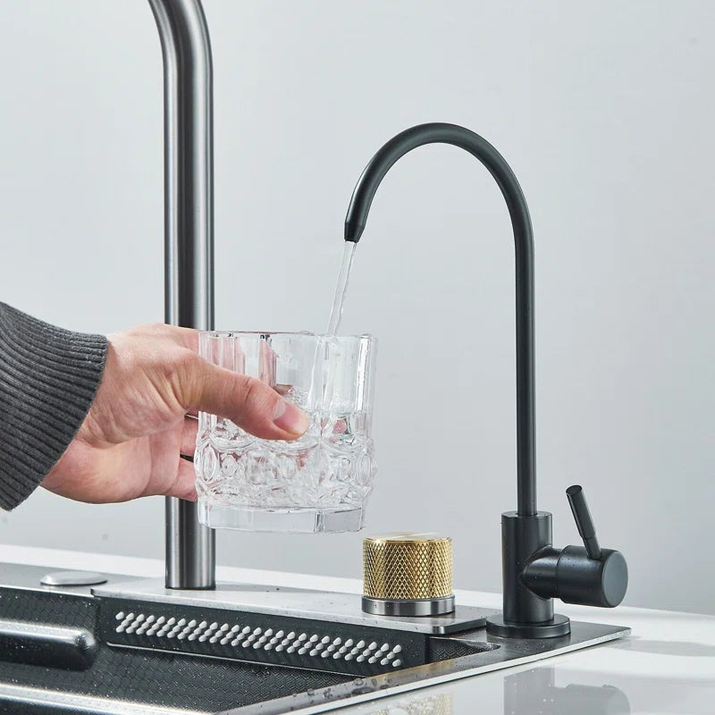 Waterfall Kitchen Sinks Combo Stainless Steel Nano Sink Pull-Out Kitchen Faucet