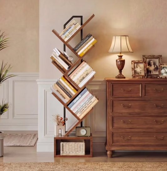 6-Tier Tree Bookshelf with Storage Cabinet