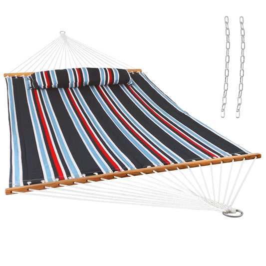 2-Person Quilted Polyester Spreader Bar Hammock, 450 Lb Capacity -Nautical Stripe