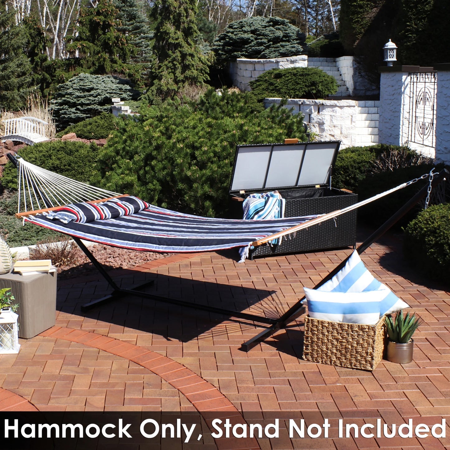 2-Person Quilted Polyester Spreader Bar Hammock, 450 Lb Capacity -Nautical Stripe