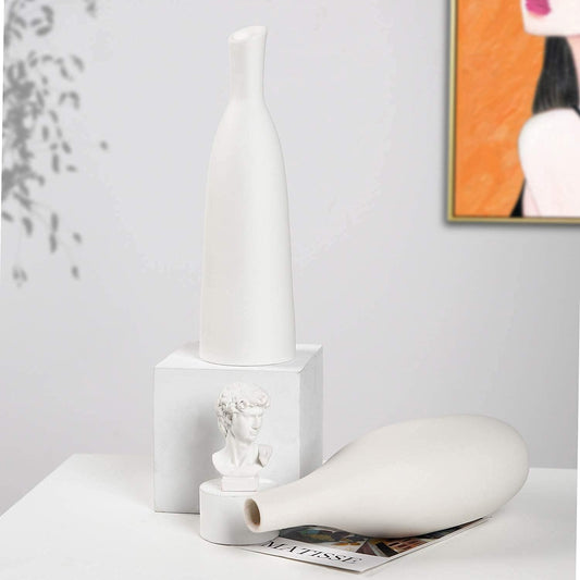 Ceramic Vase Set of 2, Small Flower Vases, White Frosted Matte Surface Vases for Rustic Home Decor