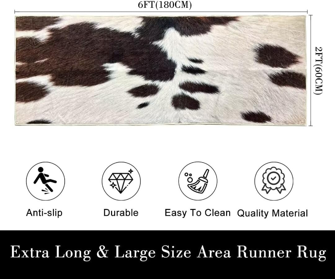 Cowhide Rug Cow Print Rug for Bedroom Western Rugs Black and Brown Runner Rug 2X