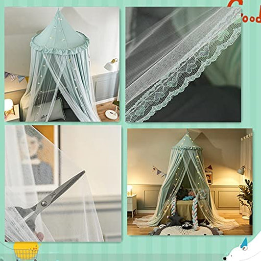 VETHIN Bed Canopy for Kids with Lights,Double Layer Princess round Dome Children