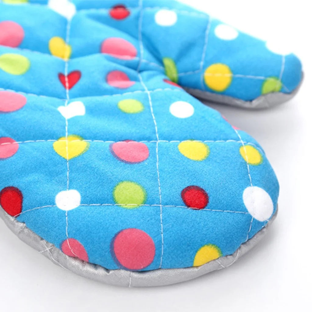 Mittens for Cooking Limited Time Offers, Kitchen Utensils Set Heat Insulation Anti-Scalding High Temperature Resistant Microwave Oven Gloves Blue (Big Dots) Closeout Clearance Sale