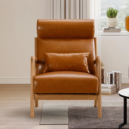 Azmi 26" Wide Transitional Traditional Faux Leather Accent Chair with Lumbar Pillow