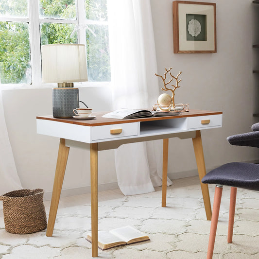 Writing Desk with Drawer, Modern Office Writing Table, Wooden Computer Desk for Home Office, Bedroom