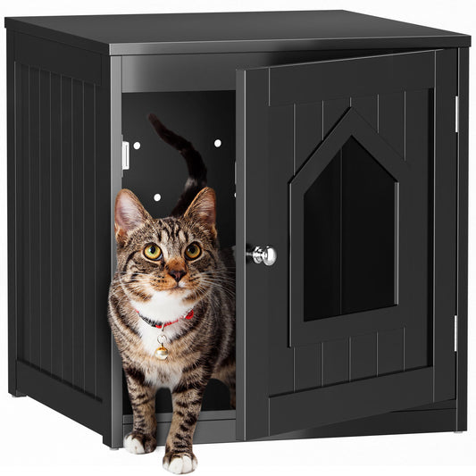 Wooden Cat Litter Box Enclosure Cat House Indoor Pet House Furniture Black