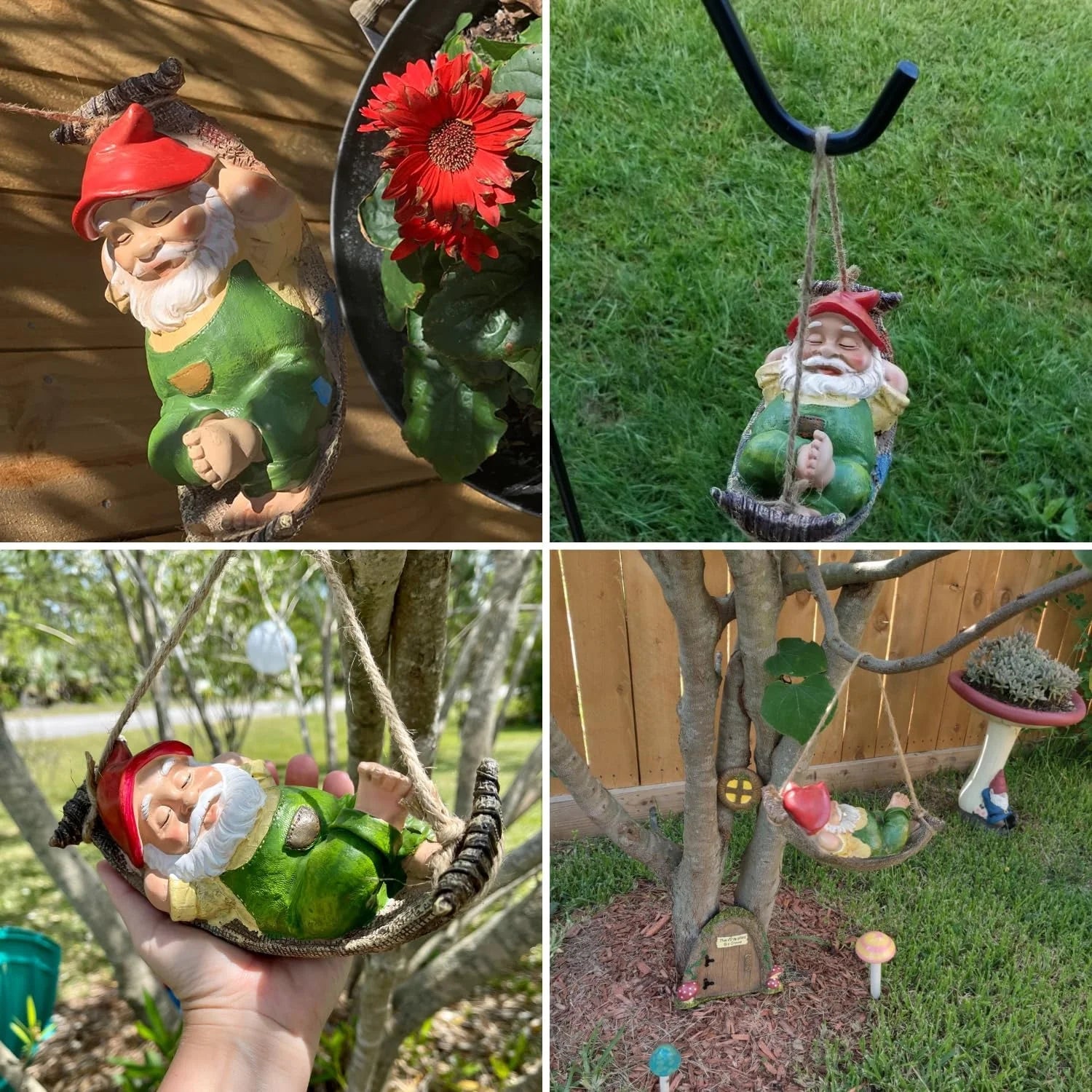 8.9" Gnome Garden Statue, Resin Hanging Gnome Figurines Statue for Outdoor, Tree Ornaments for Lawn Patio Yard Garden Decor, Gifts for Mom