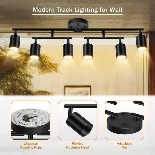 Black Track Lighting Kitchen, 6 Light Track Lighting Fixtures Ceiling Kit, 6 ...