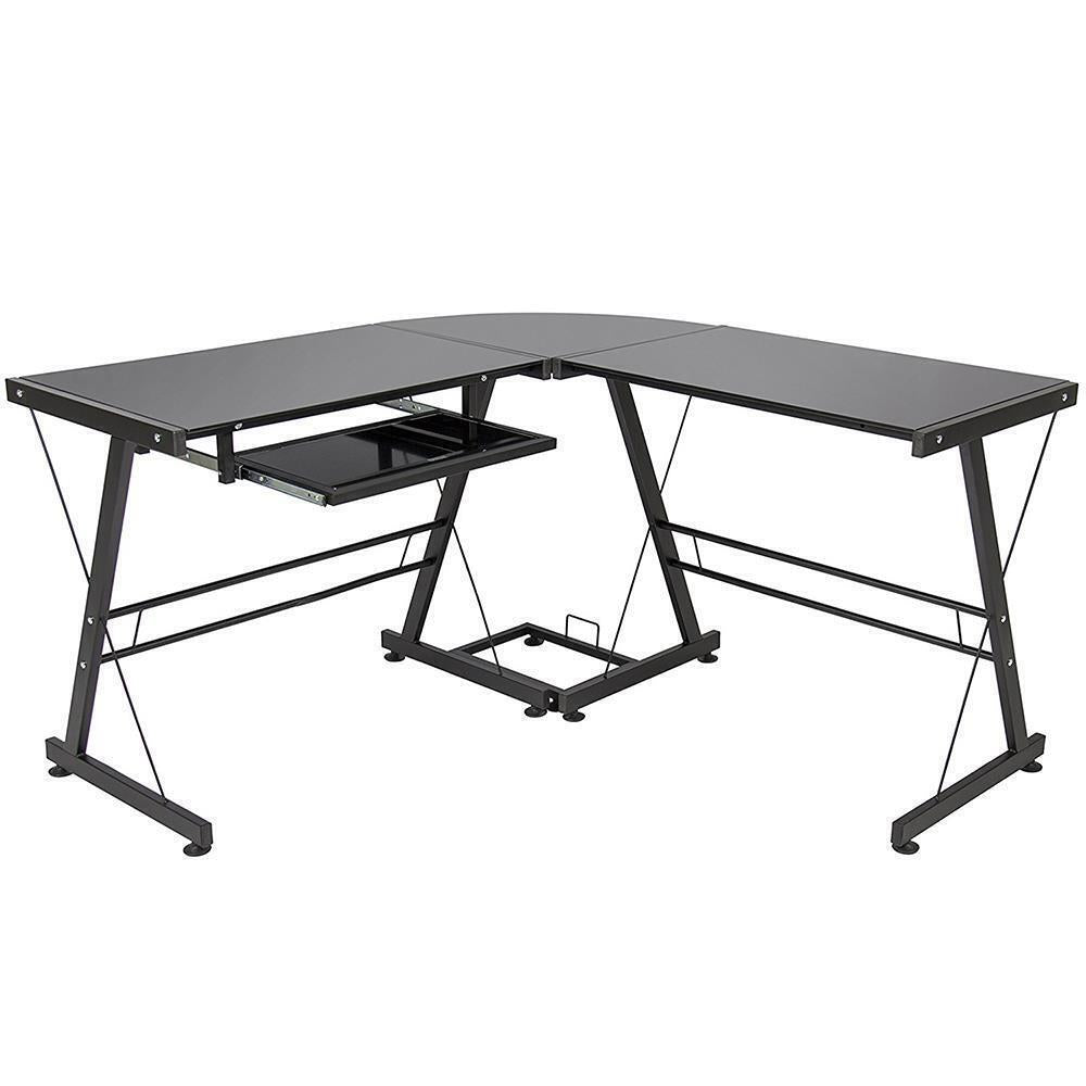 L-Shaped Computer Desk 50" Office PC Desk Gaming Table Home Furniture Glass Top
