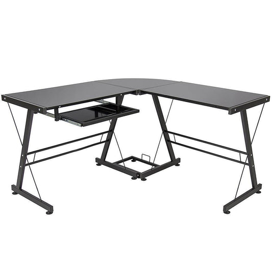 L-Shaped Computer Desk 50" Office PC Desk Gaming Table Home Furniture Glass Top