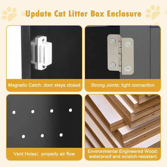 Wooden Cat Litter Box Enclosure Cat House Indoor Pet House Furniture Black