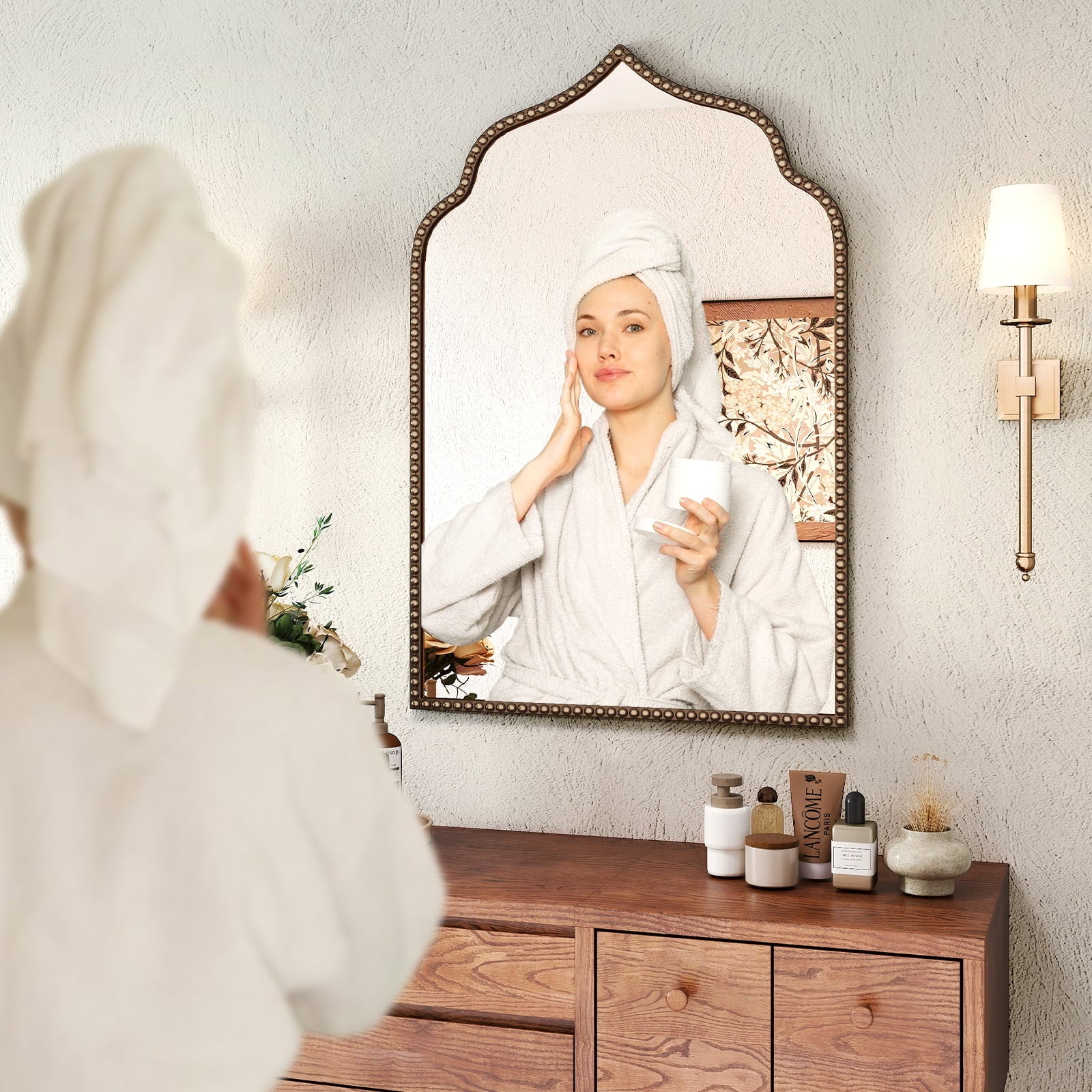 Arched Mirror for Wall, 20" X 30" Vintage Gold Mirror, Wall Mirror for Living Room, Bathroom, Bedroom, Entryway, Antique Bronze Mirror