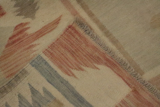 Blue Wool Kilim Flat Weave Reversible Rug 9X12 Living Room Vegetable Dye Carpet