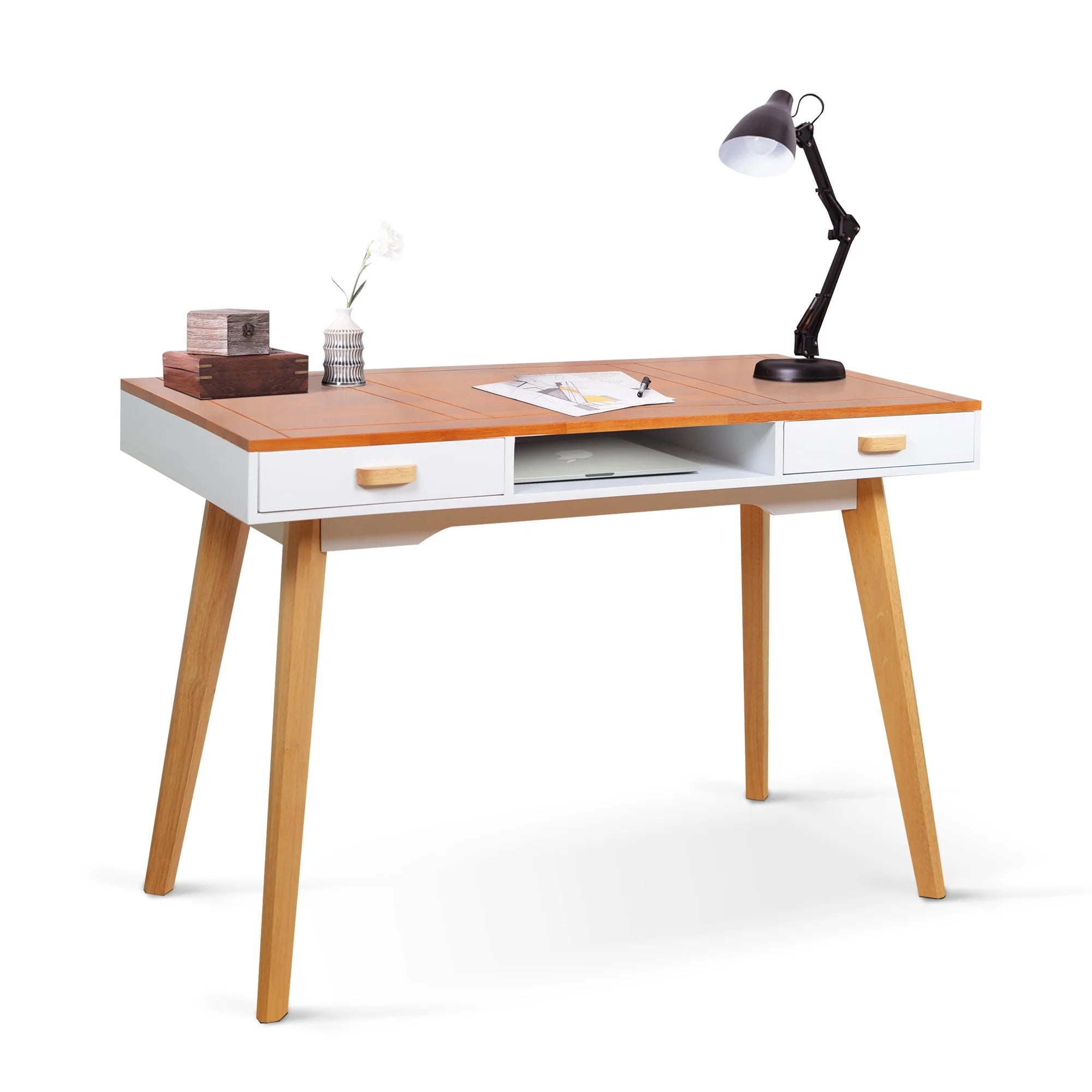 Writing Desk with Drawer, Modern Office Writing Table, Wooden Computer Desk for Home Office, Bedroom