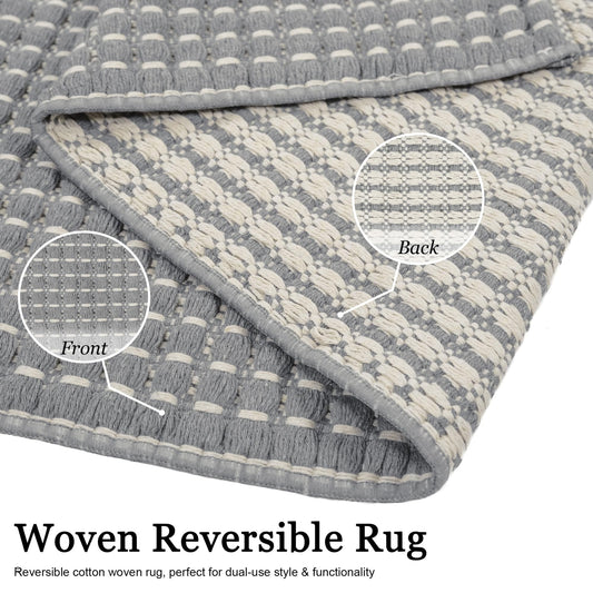 Natural Cotton Woven Area Rug for Entryway 3X5 Washable Boho Reversible Rugs ...