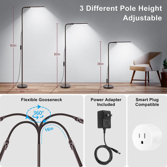 Floor Lamp, 15W/1800LM Bright LED Floor Lamp with Double Head, Adjustable Goo...