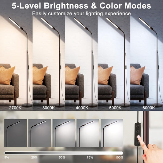Floor Lamp, 15W/1800LM Bright LED Floor Lamp with Double Head, Adjustable Goo...