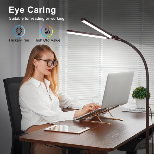 Floor Lamp, 15W/1800LM Bright LED Floor Lamp with Double Head, Adjustable Goo...