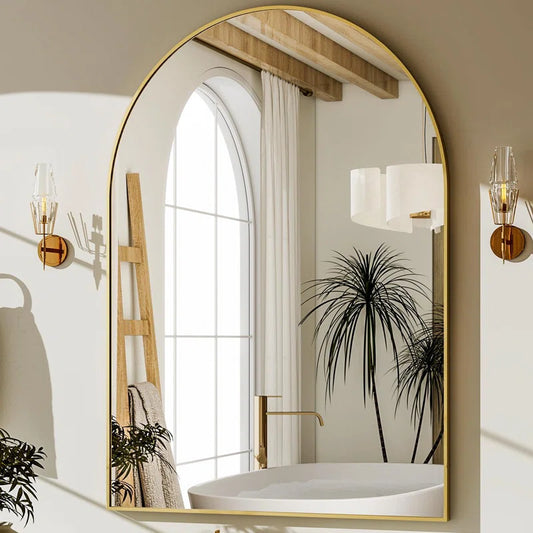 Rasto Aluminum Framed Arched Wall Mounted Bathroom Vanity Mirror