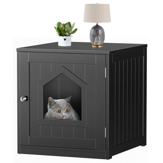Wooden Cat Litter Box Enclosure Cat House Indoor Pet House Furniture Black