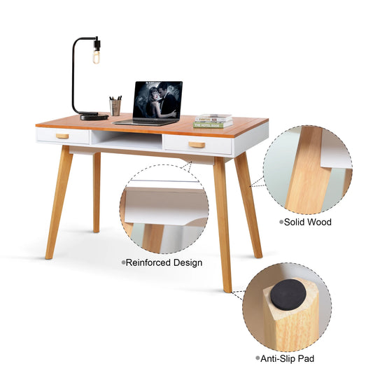 Writing Desk with Drawer, Modern Office Writing Table, Wooden Computer Desk for Home Office, Bedroom