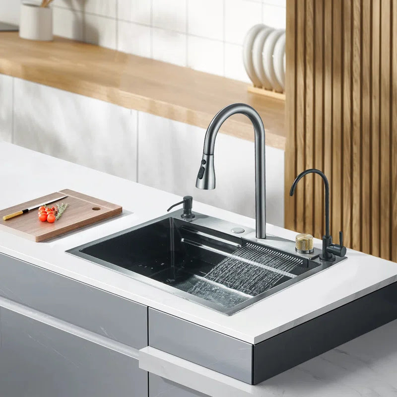Waterfall Kitchen Sinks Combo Stainless Steel Nano Sink Pull-Out Kitchen Faucet