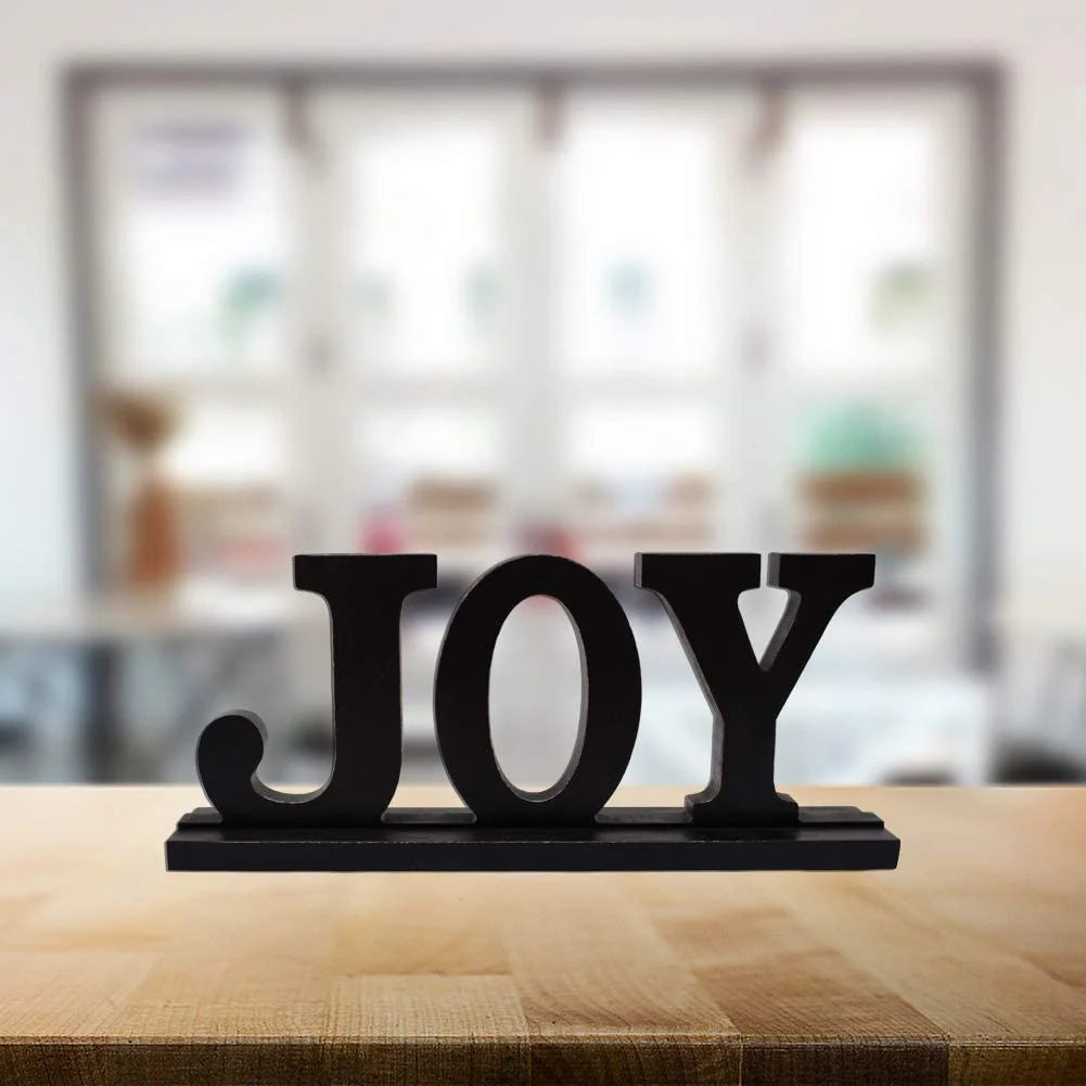 Rustic Wood Joy Sign for Home Decor, Decorative Wooden Cutout Word Decor Freestanding Joy Tabletop Decor, 11.5" X 4.85" Black Joy Block Letters Sign Joy Mantel Fireplace Decor (Black Joy Sign)