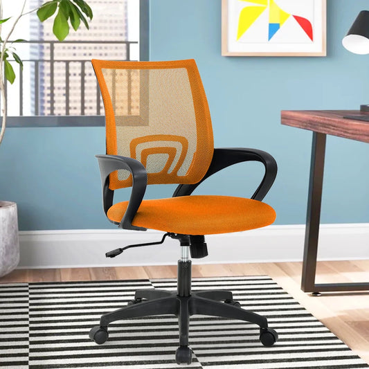 Mesh Office Chair, Mid-Back Home Office Chair Adjustable Ergonomic Desk Chair with Armrest, Rolling Swivel Chair for Adults, Orange