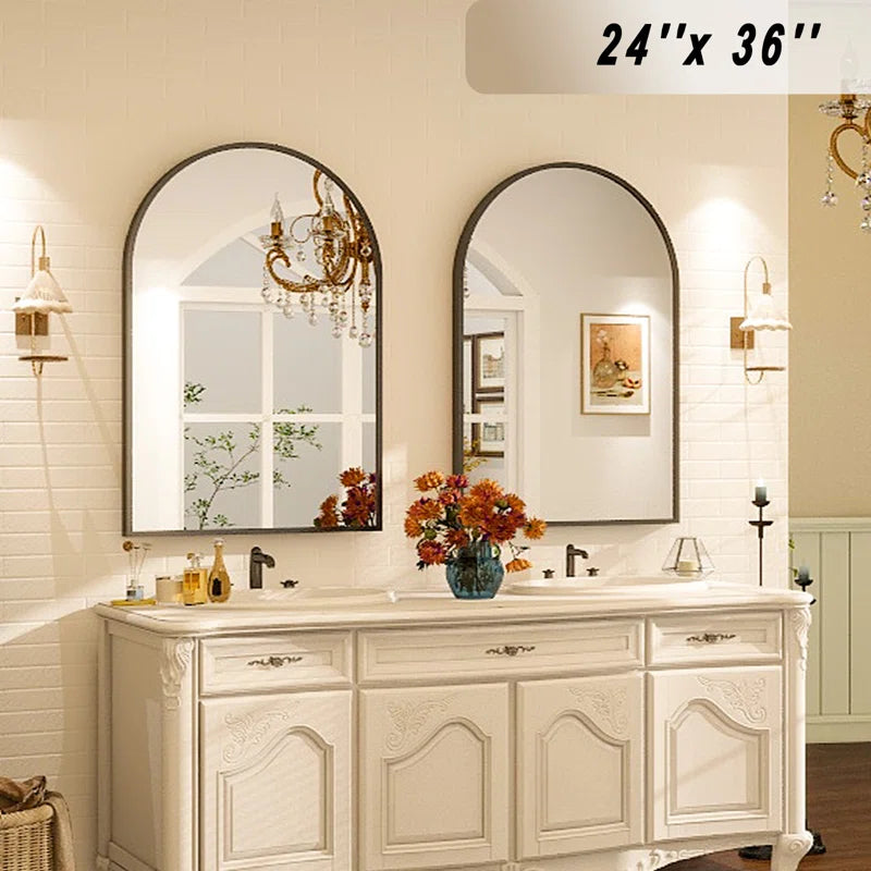 Rasto Aluminum Framed Arched Wall Mounted Bathroom Vanity Mirror