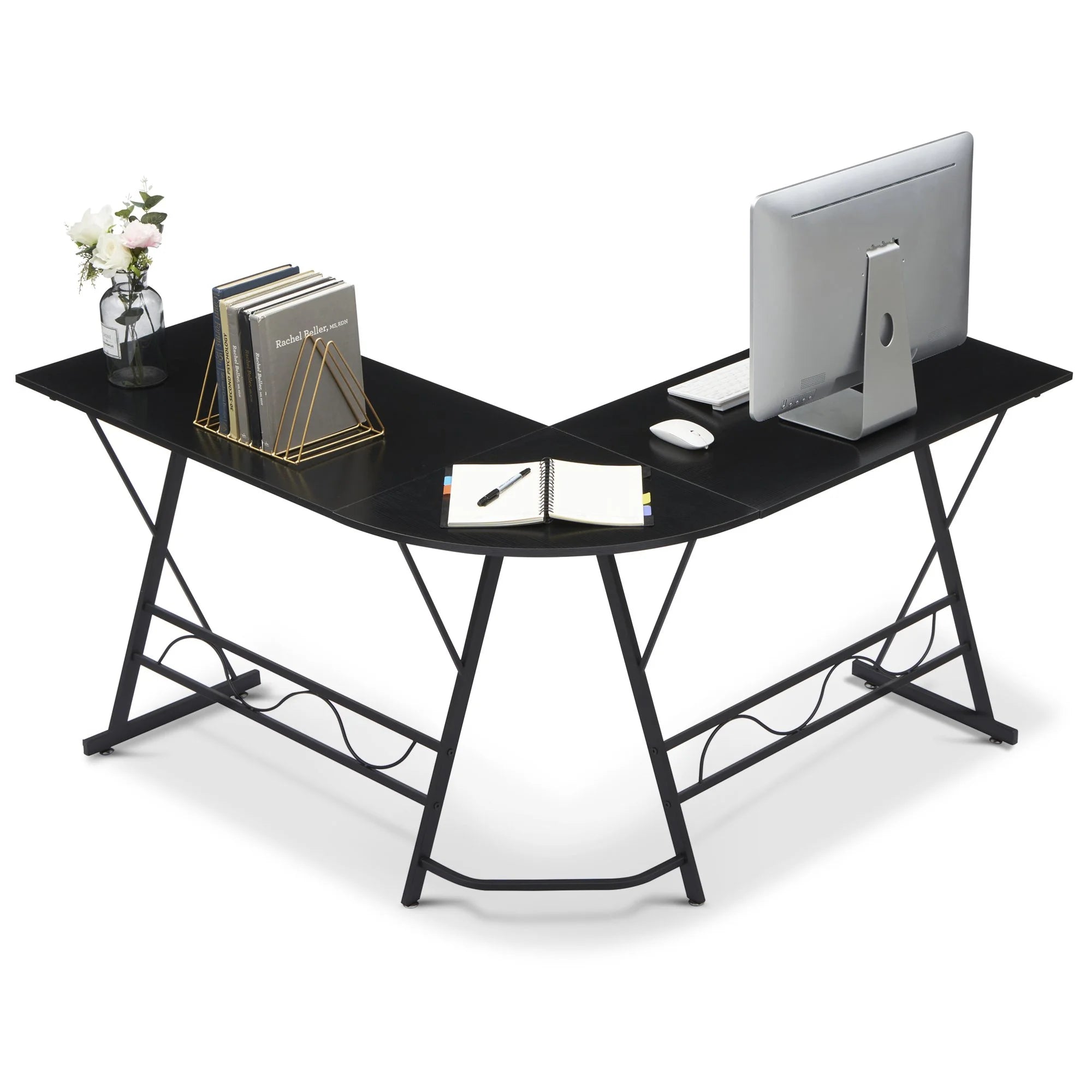 Mcombo L-Shaped Computer Desk, Corner Desk, Gaming Desk Black