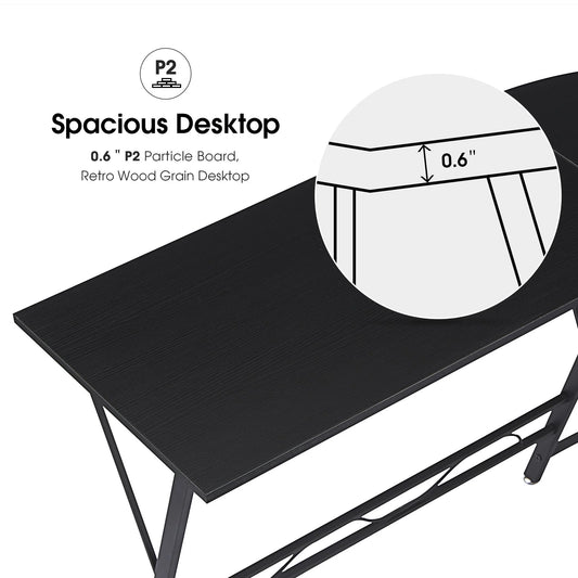 Mcombo L-Shaped Computer Desk, Corner Desk, Gaming Desk Black