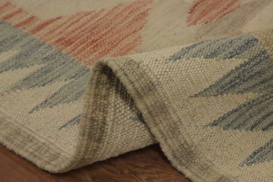 Blue Wool Kilim Flat Weave Reversible Rug 9X12 Living Room Vegetable Dye Carpet