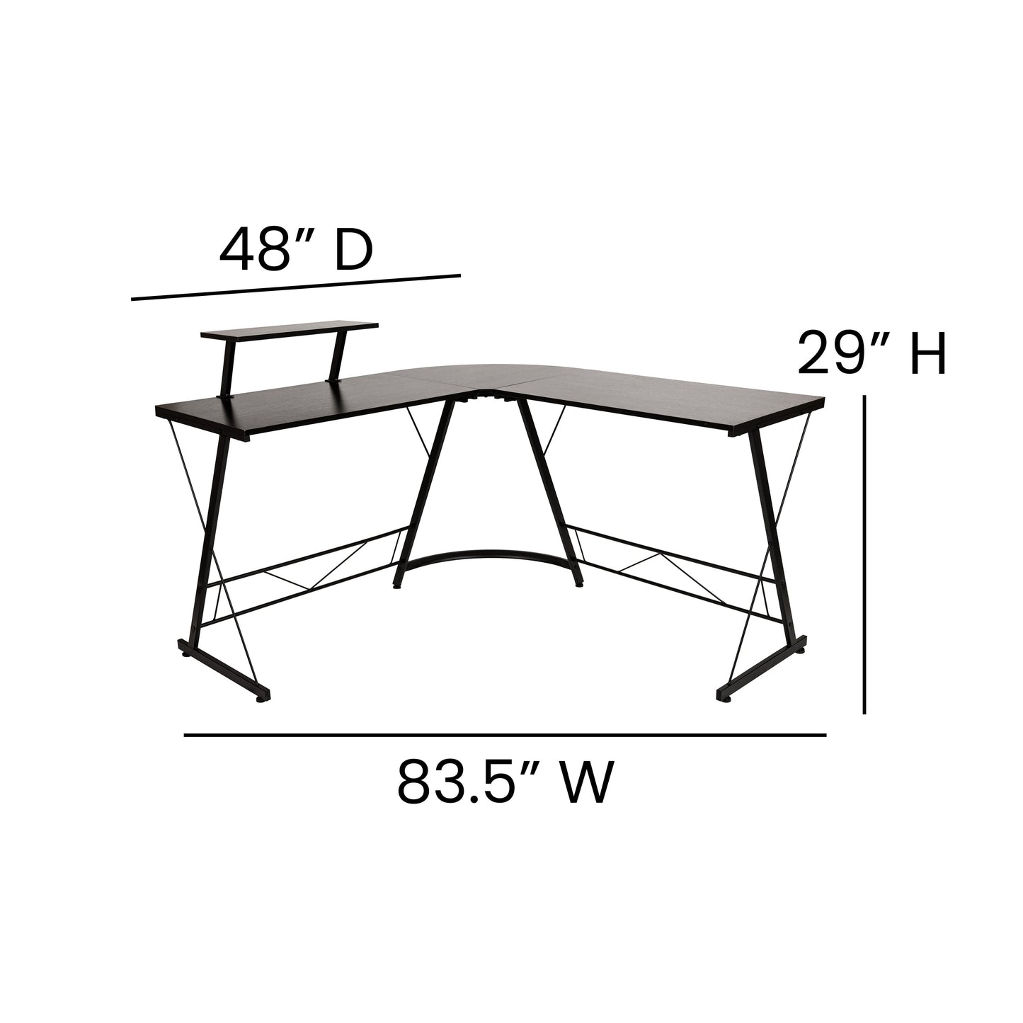 L-Shaped Computer Black Desk, Gaming Desk, Home Office Desk, Black Frame