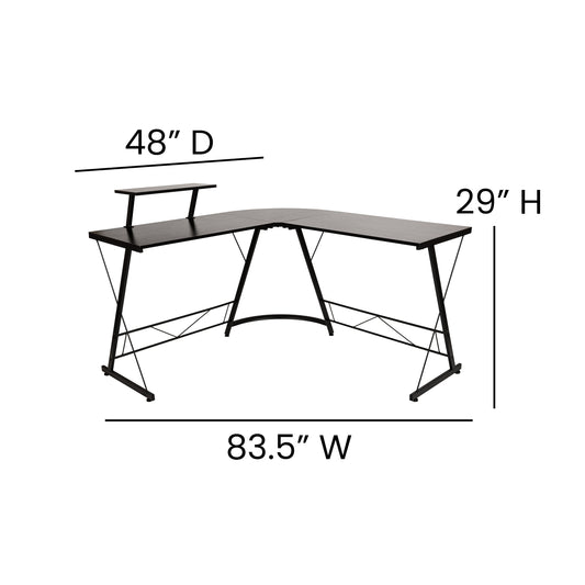 L-Shaped Computer Black Desk, Gaming Desk, Home Office Desk, Black Frame