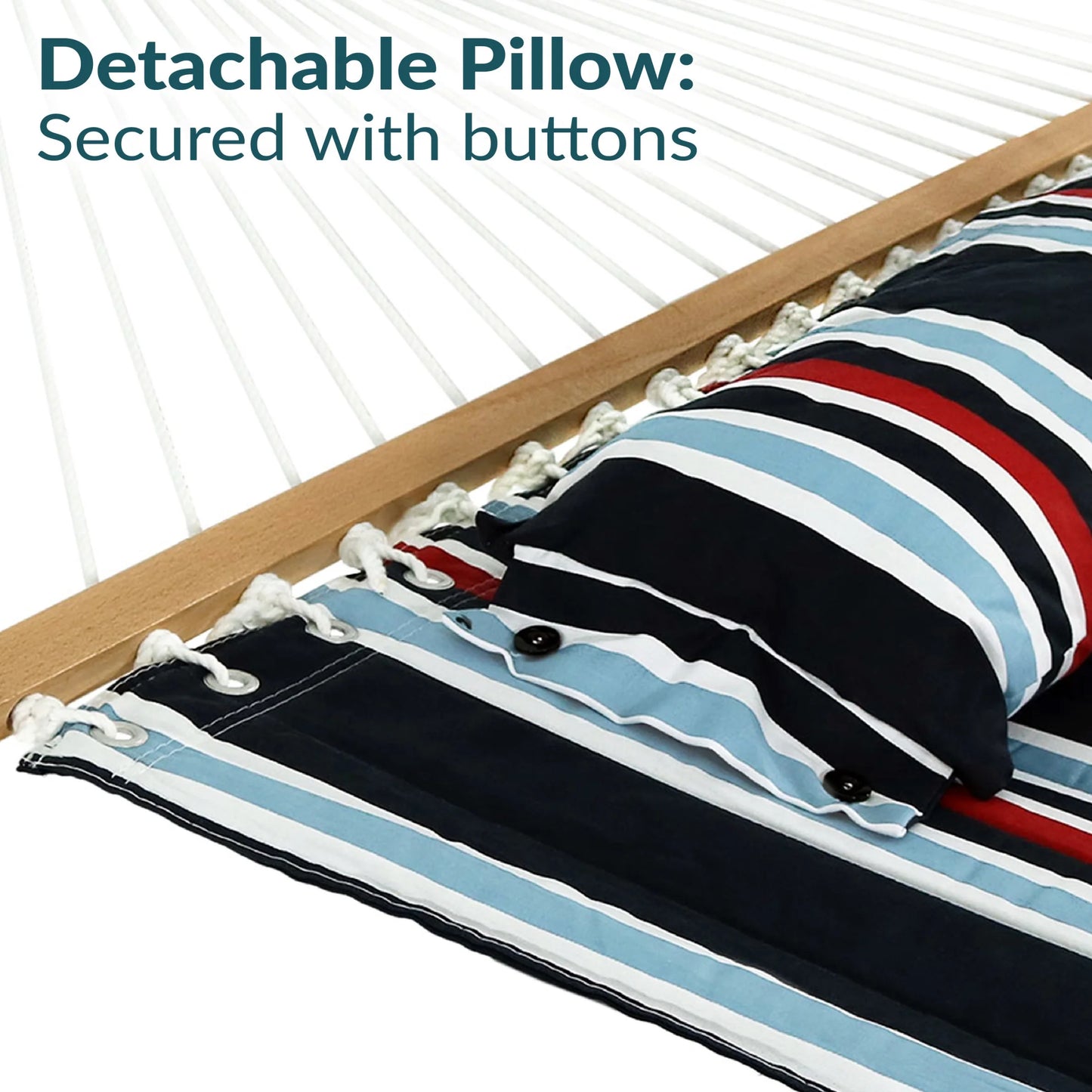 2-Person Quilted Polyester Spreader Bar Hammock, 450 Lb Capacity -Nautical Stripe