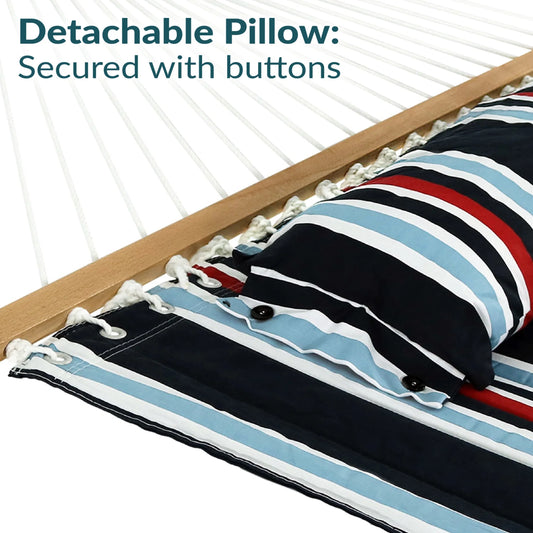 2-Person Quilted Polyester Spreader Bar Hammock, 450 Lb Capacity -Nautical Stripe