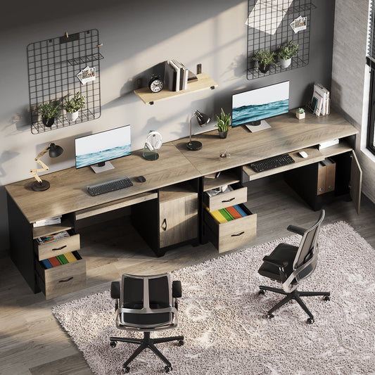 59” Computer Desk with Drawers, Executive Desk with Storage Cabinet, Keyboard Tray for Home Office, Gray