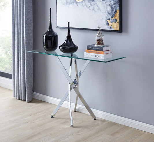 Lenworth Modern Sleek Design Metal and Glass Console Table