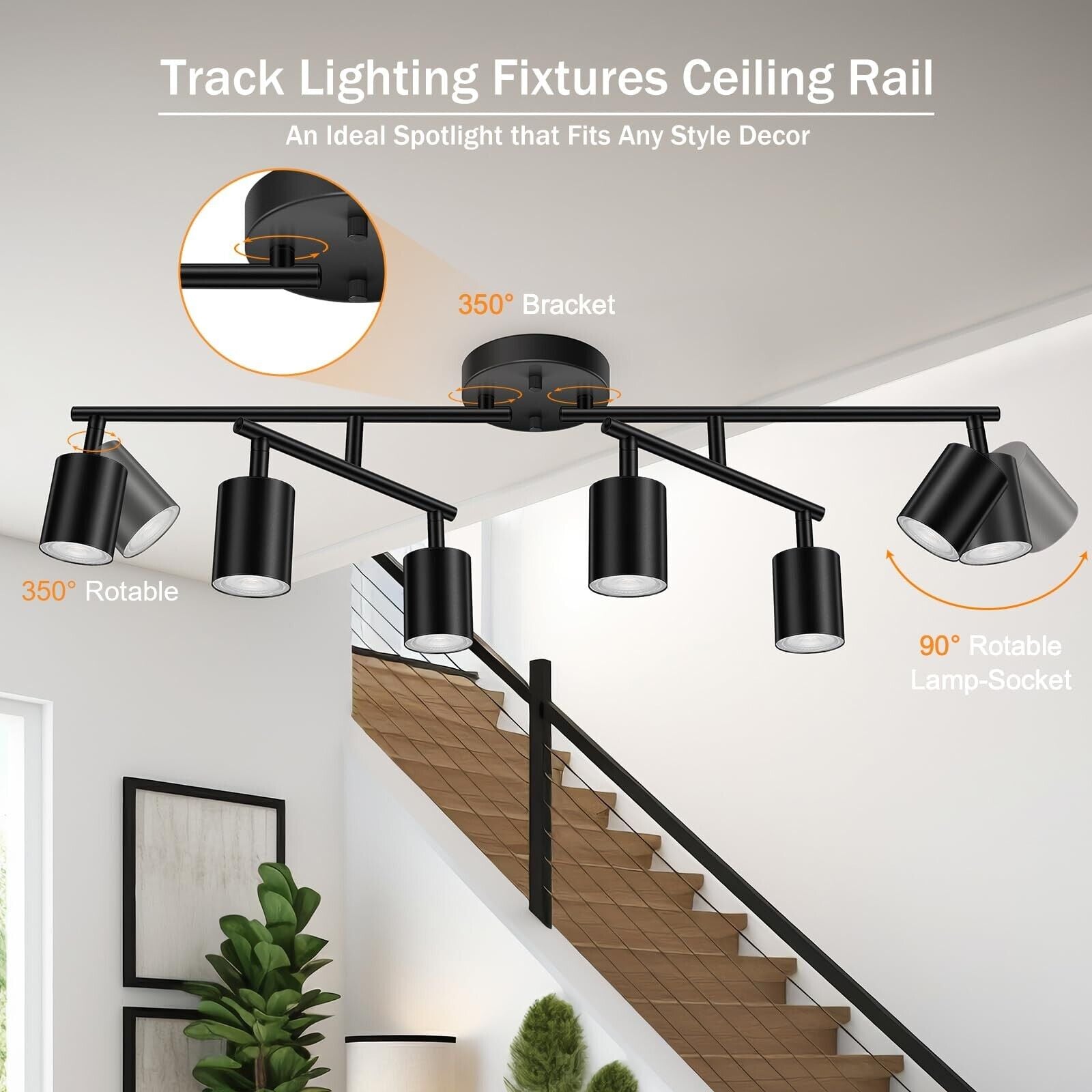 Black Track Lighting Kitchen, 6 Light Track Lighting Fixtures Ceiling Kit, 6 ...