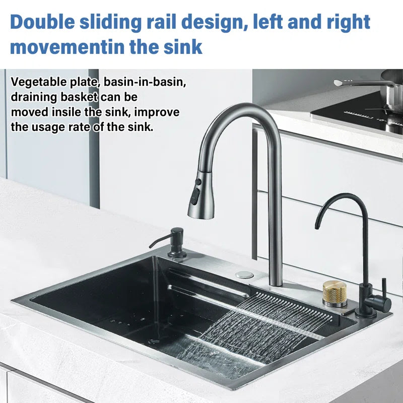 Waterfall Kitchen Sinks Combo Stainless Steel Nano Sink Pull-Out Kitchen Faucet
