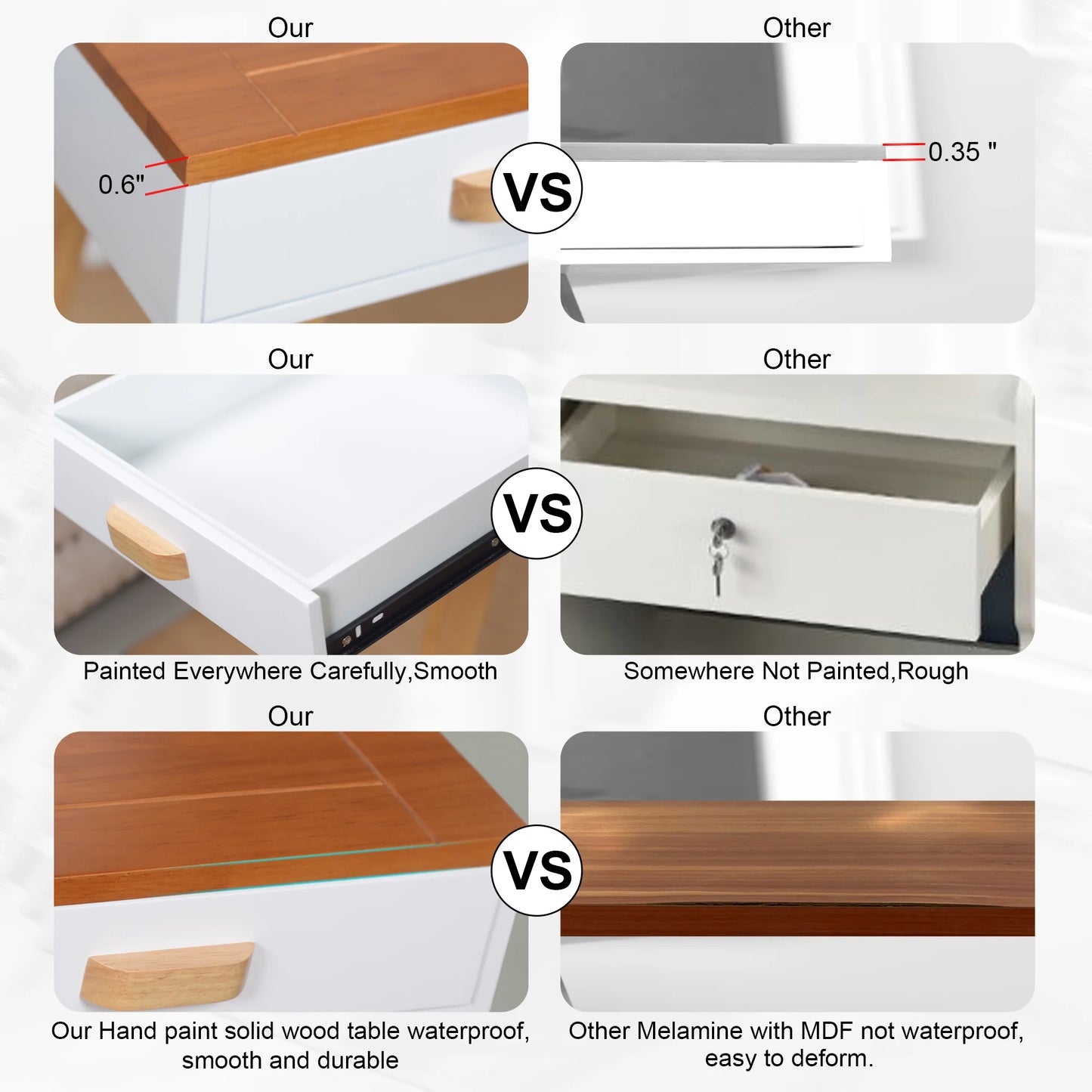 Writing Desk with Drawer, Modern Office Writing Table, Wooden Computer Desk for Home Office, Bedroom