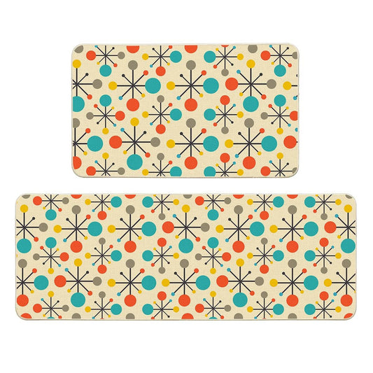 Kitchen Mats Rugs Non Slip Floor Set of 2 Mid Century Fifties Modern Atomic